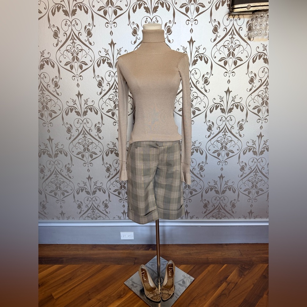 DKNY Silk Turtleneck + Bel Air Paris Plaid Shorts | Designer Set | Like New